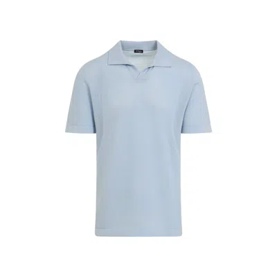 Kiton Cotton Polo Shirt Perforated Fabric In Blue