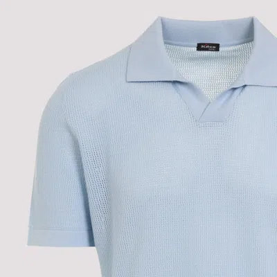 Kiton Cotton Polo Shirt Perforated Fabric In Blue