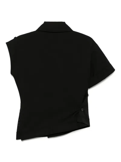 Rokh Muti Button Twisted Collared Top In Black