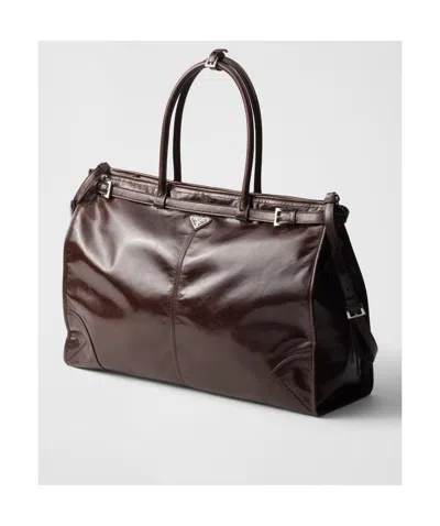 Prada Chocolate Leather Large Shopping Bag In Dark Brown