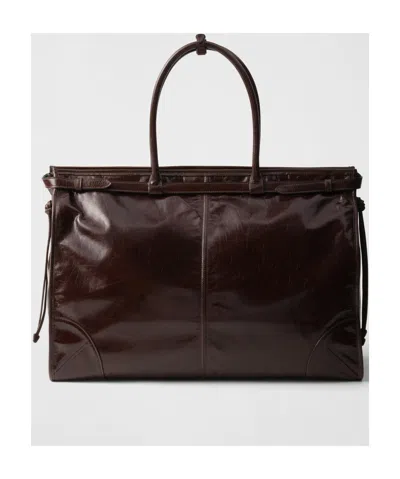 Prada Chocolate Leather Large Shopping Bag In Dark Brown