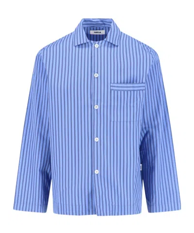 Tekla Blue Poplin Long-sleeved Pyjama Shirt In Blue