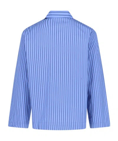 Tekla Blue Poplin Long-sleeved Pyjama Shirt In Blue