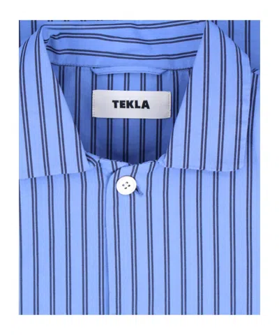 Tekla Blue Poplin Long-sleeved Pyjama Shirt In Blue