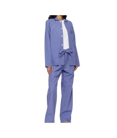 Tekla Blue Poplin Long-sleeved Pyjama Shirt In Blue