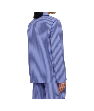 Tekla Blue Poplin Long-sleeved Pyjama Shirt In Blue