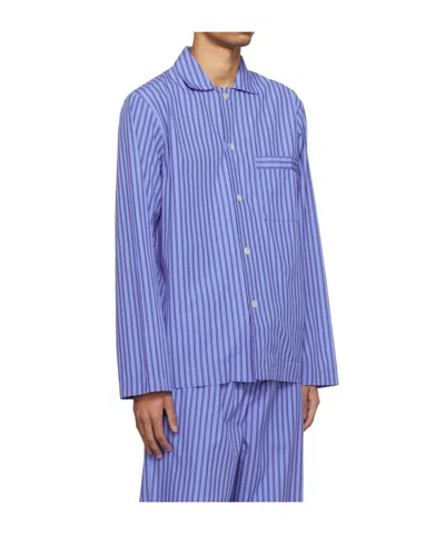 Tekla Blue Poplin Long-sleeved Pyjama Shirt In Blue