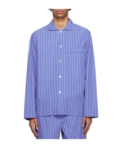 Tekla Blue Poplin Long-sleeved Pyjama Shirt In Blue