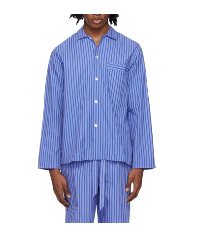 Tekla Blue Poplin Long-sleeved Pyjama Shirt In Blue