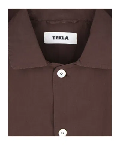 Tekla Brown Poplin Long-sleeved Pyjama Shirt In Brown