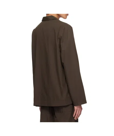 Tekla Brown Poplin Long-sleeved Pyjama Shirt In Brown