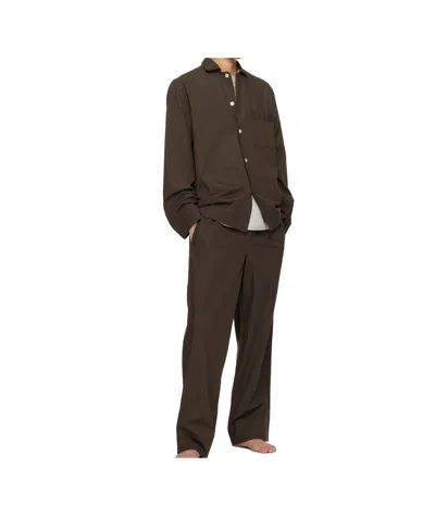 Tekla Brown Poplin Long-sleeved Pyjama Shirt In Brown