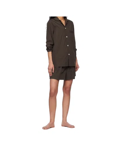 Tekla Brown Poplin Long-sleeved Pyjama Shirt In Brown