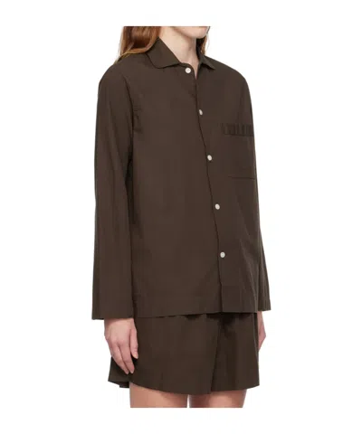 Tekla Brown Poplin Long-sleeved Pyjama Shirt In Brown