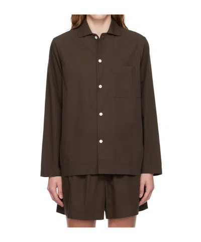 Tekla Brown Poplin Long-sleeved Pyjama Shirt In Brown