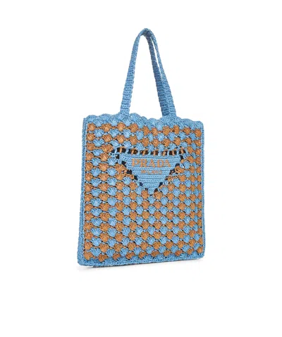 Prada Two-tone Raffia Shopping Bag In Gold