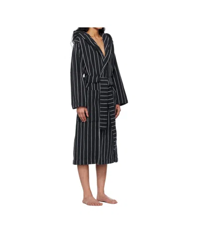 Tekla Black & White Terry Hooded Bathrobe In Navy Blue