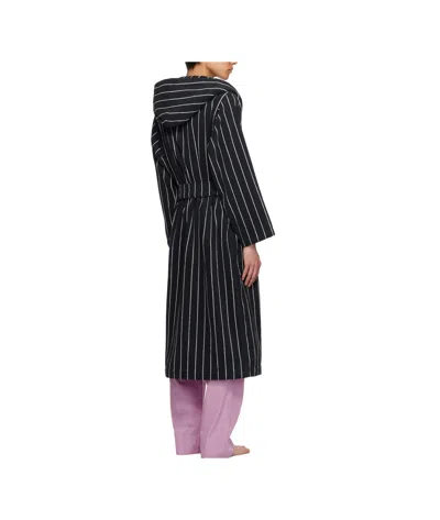 Tekla Black & White Terry Hooded Bathrobe In Navy Blue