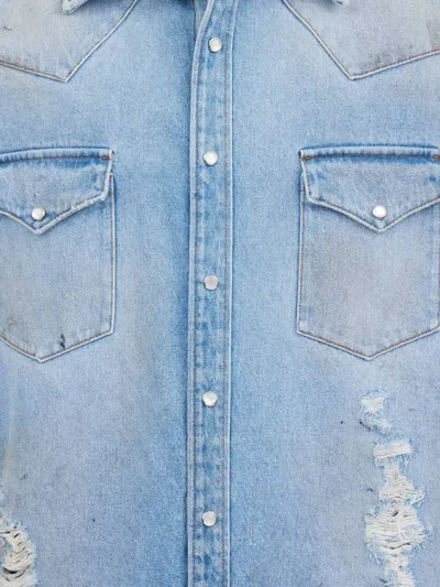 Mm6 Maison Margiela Mm6 By Maison Margiela Short-sleeved Denim-effect Shirt With Flap Pockets In Blue