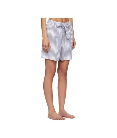 Tekla White & Blue Drawstring Pyjama Shorts In White/blue