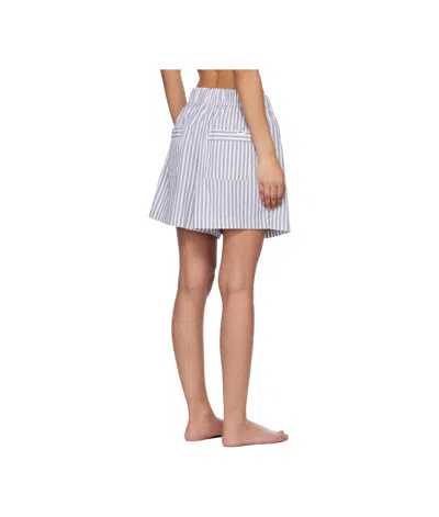 Tekla White & Blue Drawstring Pyjama Shorts In White/blue