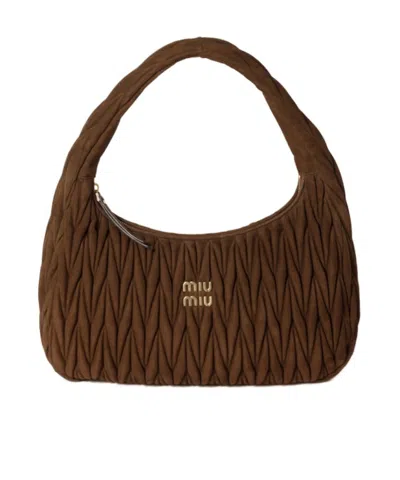 Miu Miu Quilted Top Handle Shoulder Bag In Cocoa Brown