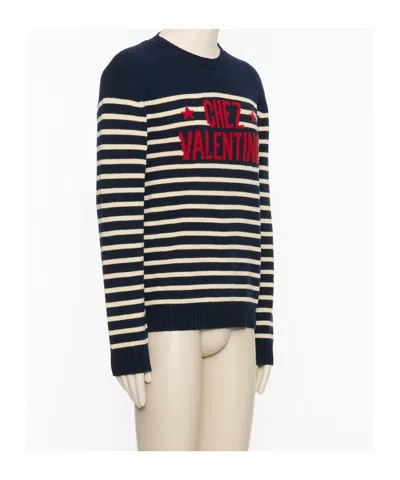 Valentino "chez Valentine" Wool Sweater In Blue