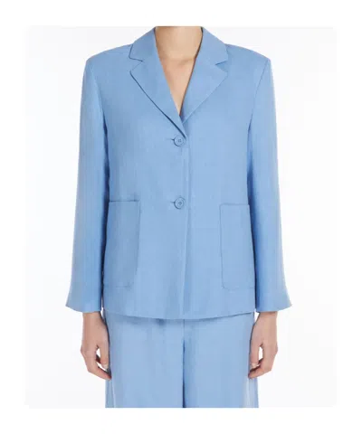 Max Mara Single-breasted Linen Jacket In Light Blue