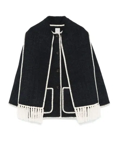 Totême Toteme Embroidered Scarf Wool Jacket In Coal Gray