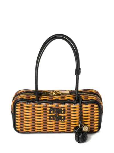 Miu Miu Beau Woven-effect Tote Bag In Brown