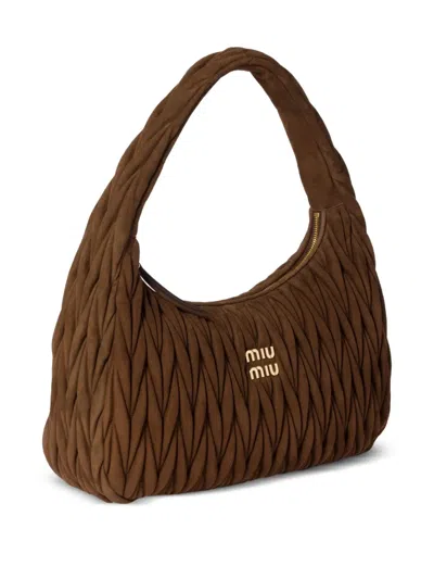 Miu Miu Wander Leather Hobo Bag In Brown