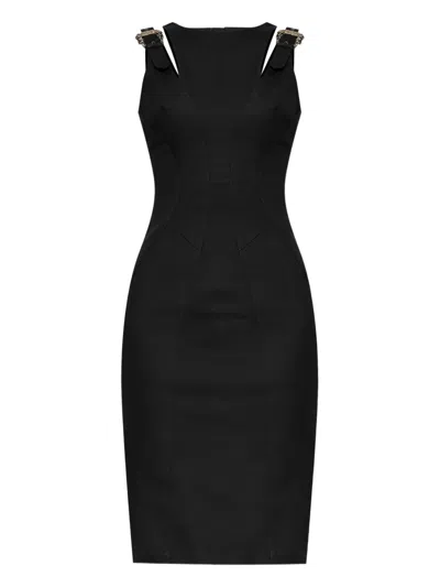 Versace Jeans Couture Baroque Buckle Sleeveless Midi Dress In Black