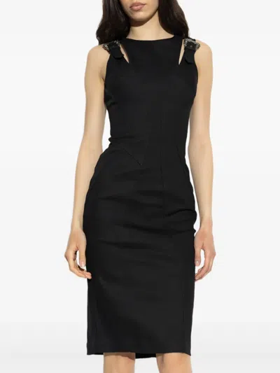 Versace Jeans Couture Baroque Buckle Sleeveless Midi Dress In Black