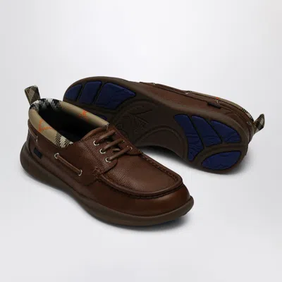 Burberry Leather Loafers Round Toe Rubber Sole In Brown
