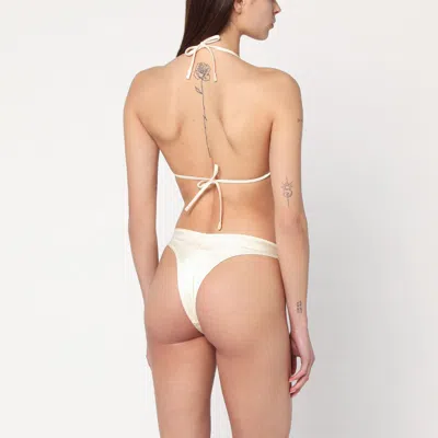 Venuja Beige High Cut Bikini With Adjustable Tie Closure And Brazilian Cut Bottoms In Tech Fabric Stretch W In Beige