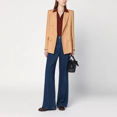 Tagliatore Caramel-coloured Double-breasted Linen Jacket Women In Beige