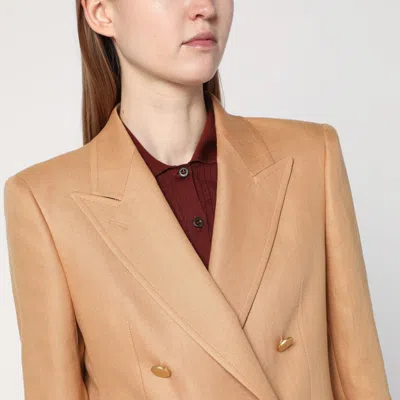 Tagliatore Caramel-coloured Double-breasted Linen Jacket Women In Beige