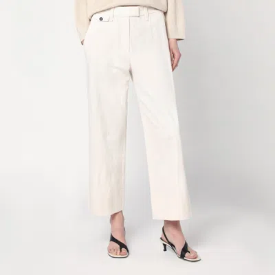 Brunello Cucinelli Ivory Trousers In Cotton And Linen Women In White