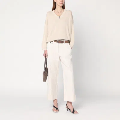Brunello Cucinelli Ivory Trousers In Cotton And Linen Women In White