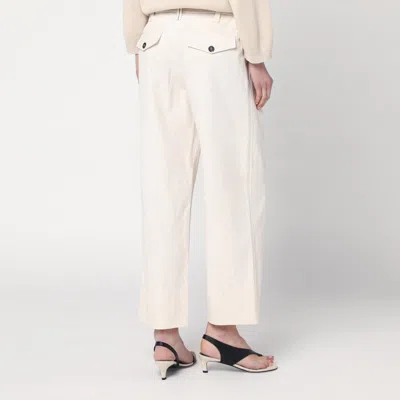 Brunello Cucinelli Ivory Trousers In Cotton And Linen Women In White