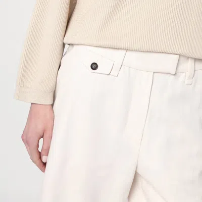 Brunello Cucinelli Ivory Trousers In Cotton And Linen Women In White