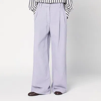 Brunello Cucinelli Violet Pants With Monil Detail On The Loop And Wide Leg In Cotton And Linen Blend Woman In Purple