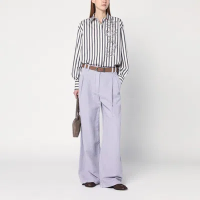 Brunello Cucinelli Violet Pants With Monil Detail On The Loop And Wide Leg In Cotton And Linen Blend Woman In Purple