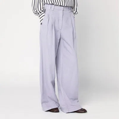 Brunello Cucinelli Violet Pants With Monil Detail On The Loop And Wide Leg In Cotton And Linen Blend Woman In Purple