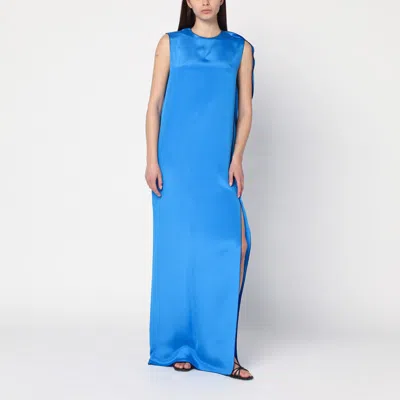 Max Mara Pianoforte Light Blue Flowy Silk Dress Women In Blue