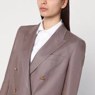 Tagliatore Brown Double-breasted Linen Jacket Women In Brown