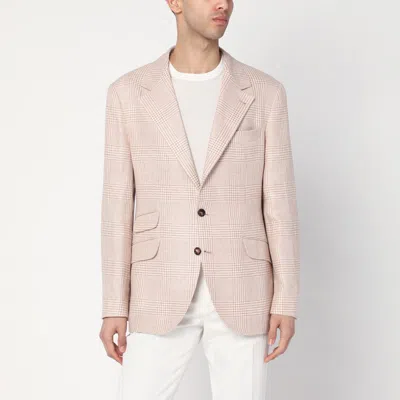 Brunello Cucinelli Papaya-colored Prince Of Wales Jacket In Beige