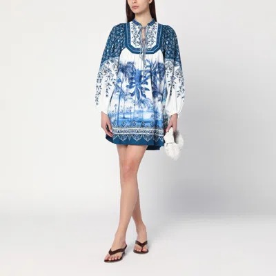 Farm Rio Palm Tree Print Mini Beach Dress In White