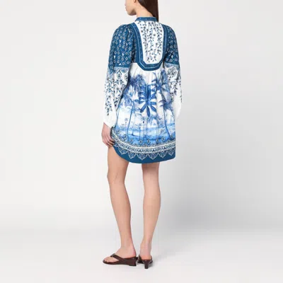 Farm Rio Palm Tree Print Linen Blend Tie Front Dress In White