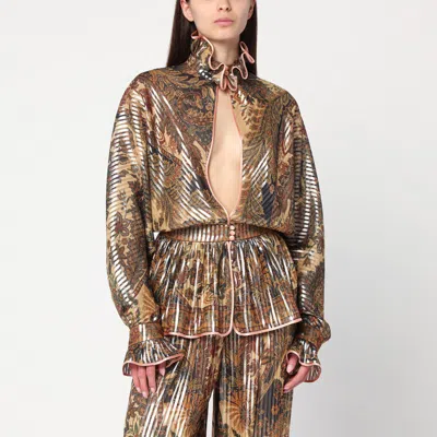 Valentino Patterned Lurex Blouse In Beige